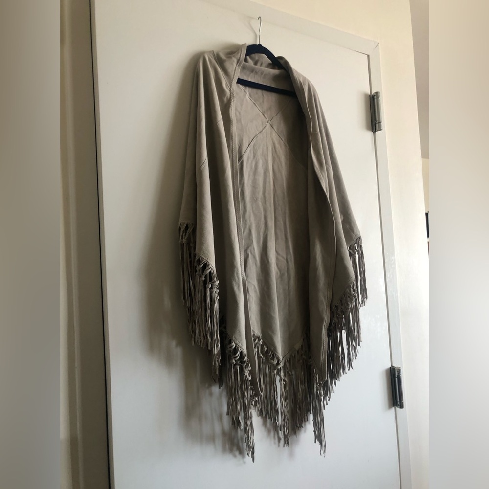 Vera Pelle Leather Scarf Wrap Shawl With Fringes  Made In Italy